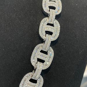 Luxury 925 Silver Rhodium Plated Moissanite Link Chain <b>Statement</b> <b>Necklace</b> Unisex Everyday Wear - Product Image 3