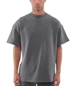 T-shirts amples pour hommes 2026 en gros, personnalisables avec logo imprimé, en coton épais respirant et extensible, teints unis, effet délavé, coupe oversize - Product Image 3