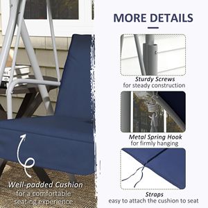 Dondolo da Esterno a 2 Posti con Supporto, Tettuccio Blu Scuro, Portabicchieri e Cuscini Confortevoli per Patio e Giardino, Design a Uovo - Product Image 6
