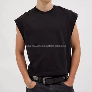 Débardeurs sans manches en coton pour hommes, style hip-hop, poids lourd, surdimensionnés, courts, côtelés, personnalisés - Product Image 1