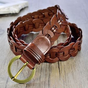 Nouvelle ceinture en cuir tressé à la main pour femme 2024, motif floral en alliage, respirante et tendance, vente en gros directe usine - Product Image 4