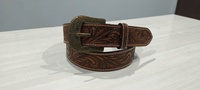Ceinture en cuir tressé floral vintage faite à la main, style western cowboy, motif tournesol en relief, en cuir de vachette véritable avec boucle gravée pour homme