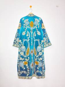 <b>Womens</b> Teal Velvet Mandarin Collar Suzani Embroidered Eco-Friendly Lightweight Floral Pattern Bomber <b>Jacket</b> Ethnic Wholesale - Product Image 4