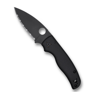 Couteaux de poche pliants noirs avec lame entièrement dentelée à revêtement foncé, trou d'ouverture rond pour le pouce, poignée ergonomique et métal portable - Product Image 3