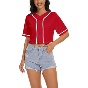 T-shirt court pour femme, style maillot de baseball, boutonné, col en V, manches courtes, haut d'été mignon, chemise de softball pour filles et femmes - Product Image 1
