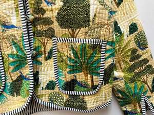 Blouson bomber matelassé en coton écologique réversible imprimé sérigraphié, style bohème indien, manches courtes, manteau d'hiver - Product Image 3