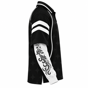 Men's Oversized Streetwear <b>Polo</b> Shirt <b>Black</b> White Letter Print Long Sleeve Layered Jersey <b>Top</b> - Product Image 5
