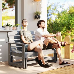 Panca a dondolo da esterno grigia effetto invecchiato con seduta a doppia dondoliera in HDPE - Product Image 2