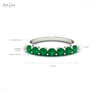 แหวนแต่งงานครึ่งวงประดับมรกตทรงกลมขนาด 3 มม. จากแซมเบีย ทองคำแท้ 14k สำหรับวันครบรอบแต่งงาน ผลิตโดย OEM ODM จาก Chordia Jewels - Product Image 1