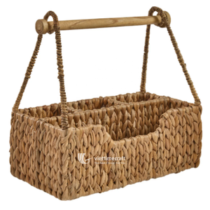 Panier de rangement en osier tressé à la main avec poignée en bois et séparateur, petit organisateur pour la cuisine et les pique-niques - Product Image 5