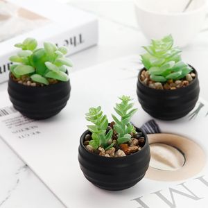 Ensemble de 6 petites plantes succulentes artificielles avec pots noirs pour la décoration de la chambre, du salon, du bureau ou des étagères de la salle de bain - Product Image 4