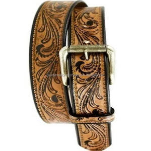 เข็มขัดหนังสไตล์ตะวันตกสำหรับผู้ชายและผู้หญิงพร้อมหัวเข็มขัดทองเหลืองแบบโบราณเครื่องมือสลักลายนูนลายดอกไม้ตามสั่ง - Product Image 5