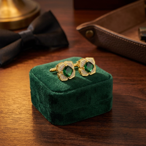 Gemelos de oro para hombre con circonita verde y diseño floral, engaste de garra, accesorios formales para camisa - Product Image 4