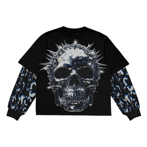 เสื้อยืดโอเวอร์ไซส์แขนยาวลายกราฟิกหัวกะโหลกสไตล์พังก์ คอกลม สตรีทแวร์ สำหรับผู้ชาย - Product Image 1