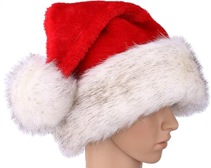 Chapeau de Noël rouge du Père Noël avec bordure en peluche blanche et pompon – Coiffe confortable pour fêtes de fin d'année pour adultes et enfants – Festif - Product Image 3