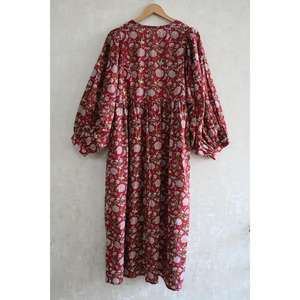 Robe longue en coton à imprimé floral faite à la main, col profond, robe d'été pour femme, taille naturelle, lavable, respirante, tenue décontractée - Product Image 5