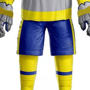Conjunto de Uniforme de Hockey para Hombre, Jersey y Pantalones Cortos Amarillos, Azules y Grises, Talla 18, Impresión por Transferencia de Calor, Transpirable, 100% Poliéster, Sin Costuras para Adultos - Product Image 5