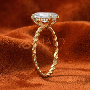 14K Yellow Gold Twisted Rope Radiant <b>Solitaire</b> – Braided Vine Engagement <b>Ring</b> Yellow Gold Over <b>Silver</b> Radiant Cut <b>Ring</b> - Product Image 2