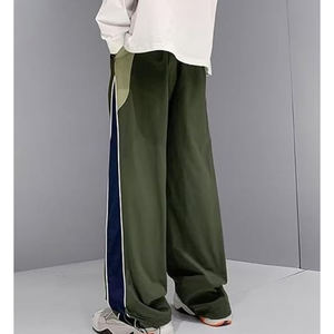 Pantalones Anchos Color Verde Oliva para Hombre, Cintura Elástica, Franja Lateral, Casuales, Transpirables, de Poliéster, para Primavera - Product Image 2