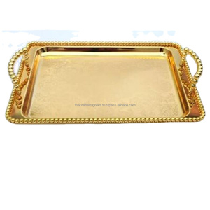 Plateau de service alimentaire de luxe, décoration de mariage, plateau à fruits et en-cas de qualité supérieure, finition dorée décorative, plateau rectangulaire, prix de gros - Product Image 1