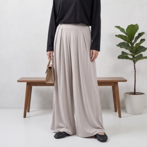 Pantalon large taille haute élastique pour femme grande taille, couleur unie, style minimaliste d'été - Product Image 6