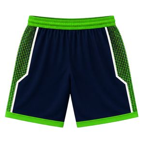 Shorts de basketball pour hommes, bleu marine et vert, sublimés, vêtements de sport d'équipe, respirants, légers, uniformes pour les matchs - Product Image 2
