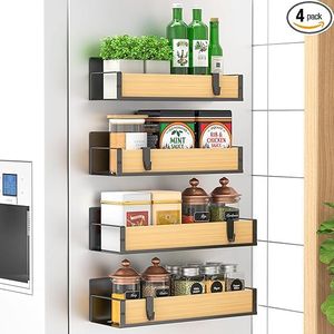 Lot de 4 supports magnétiques en bois pour épices, organisateur pour réfrigérateur et four, système d'organisation et de rangement pour réfrigérateur - Product Image 2