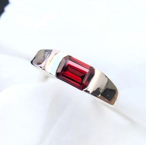 Garnet Men's Unisex Sterling <b>Silver</b> 14k Gold Plated <b>Emerald</b> Cut Red Gemstone Engagement Anniversary Wedding Luxury <b>Ring</b> - Product Image 2