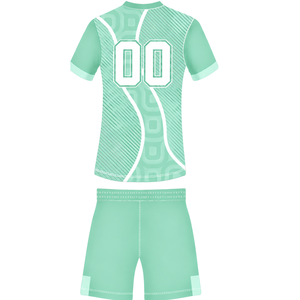 Ensemble short et maillot de rugby vert menthe et blanc, manches courtes, col en V, uniforme d'équipe géométrique, personnalisable, respirant, pour entraînement sportif - Product Image 2