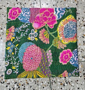 Indian Handmade Kantha Cushion Cover Cotton Hand Stitched <b>Pillow</b> Cover Bohemian Home Decor Textile Manufacturer For Bulk Orders - Product Image 1