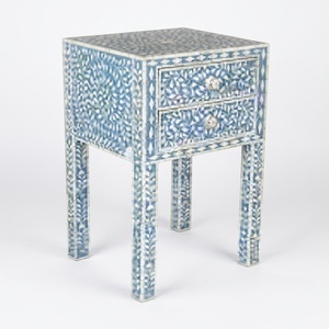 Table de chevet noire avec incrustations en os, 3 tiroirs, motif floral de luxe, commode traditionnelle indienne en bois, armoire latérale à vendre - Product Image 3