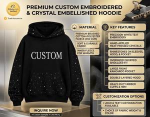 Sudadera con Capucha Extra Grande para Hombre, 100% Algodón, Felpa, con Bordado de Pedrería, Estilo Urbano - Product Image 6