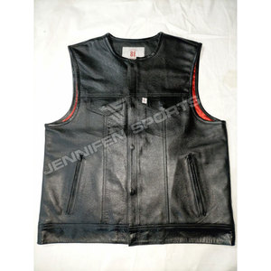 <b>Black</b> Leather Motorcycle <b>Vest</b> Quilted Shoulder Design Multi-Panel Front Adjustable Side Straps Breathable Windproof Casual - Product Image 1