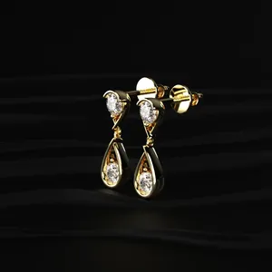 Pendientes de Diamantes Cultivados en Laboratorio, Corte Redondo, Dos Niveles, Estilo Lágrima, Pendientes de Diamantes Preciosos, Estilo Celebridad, Pendientes Colgantes, Más Vendidos - Product Image 4