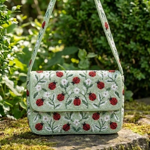 Glass Beaded Waterproof Magnetic Zipper Casual Cotton Lining <b>Wedding</b> Evening Palm Watermelon <b>Clutch</b> Tropical Handbag - Product Image 1