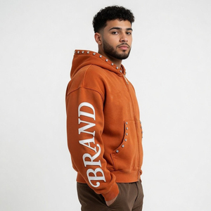 Sudadera con capucha de forro polar con cremallera y logotipo personalizado, de 400 GSM, extragrande, corta, con pedrería, lavado ácido, estilo urbano de invierno, unisex - Product Image 6