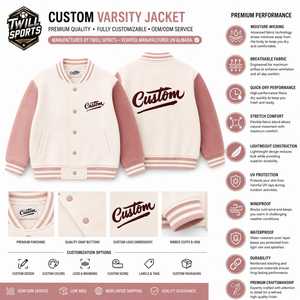 Blouson universitaire personnalisé pour homme avec logo brodé sur manches roses, col rabattable, coupe décontractée, coupe régulière, coupe-vent et respirant pour l'hiver - Product Image 3