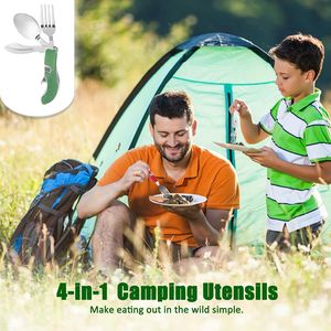 Utensilios de Camping Portátiles de Acero Inoxidable 4 en 1, Juego de Cubiertos Ligero de 5 Piezas, Tenedor, Cuchara, Abrebotellas para Aventuras al Aire Libre - Product Image 5