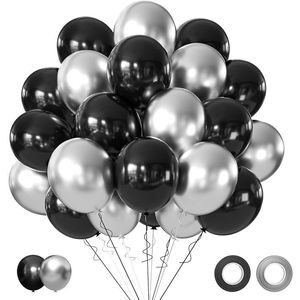 50 palloncini neri metallizzati argento da 12 pollici per decorazioni per feste B - Product Image 1