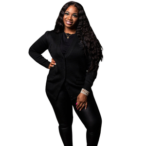 Cárdigan de punto negro triple para mujer, suéter de manga larga con botones en la parte delantera, ropa exterior clásica, elegante, informal, a la moda - Product Image 1