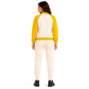 Unisex 2-Piece Fleece Sweatshirt <b>Set</b> for Yellow Striped Mandarin Collar Full Sleeve Button Front Loose Fit All Seasons - Product Image 2