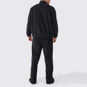 Ensemble de survêtement polaire noir personnalisé pour homme – Sweat-shirt demi-zip et pantalon – Tenue de sport décontractée deux pièces – Vente en gros - Product Image 2