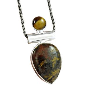High Quality Wholesale Price 925 Sterling Silver Natural <b>Tiger</b> <b>Eye</b> Jasper Gemstone Classic Style Pendant Handmade Boho <b>Jewelry</b> - Product Image 1
