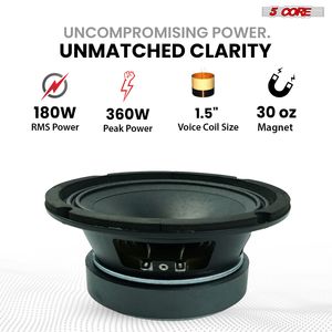 Altoparlante per auto professionale da 6,5 pollici, 2 pezzi, ricambio, 360W, 4 Ohm/8 Ohm, 60W, Super Tweeter in alluminio, Tromba acustica - Product Image 2