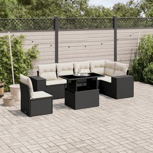 Conjunto de Sofá de Jardín de Ratán PE Negro con Elementos de Acero con Recubrimiento en Polvo y Vidrio Templado - Product Image 1