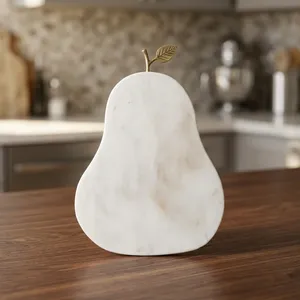 Tabla de servir de mármol para peras y queso, hecha a mano con mármol blanco sólido de primera calidad, tabla de servir exquisita con acabado liso - Product Image 2