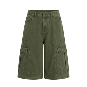 Shorts Cargo Longs en Jean pour Homme, Coupe Ample, Jambe Large, 100% Coton, Respirant, Anti-Plis, Motif à Carreaux, Idéal Été - Product Image 2