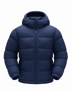 Blouson matelassé à capuche bleu marine pour homme, épais et chaud, style décontracté, avec fermeture éclair, idéal pour l'extérieur, vente en gros OEM - Product Image 2