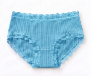 Ensemble soutien-gorge sans armatures et culotte hipster bleu clair pour femme avec bordure en dentelle, taille mi-haute, respirant, pour usage quotidien - Product Image 3