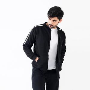 Men's Black Hooded <b>Zipper</b> Sweatshirt Regular Fit <b>Fleece</b> Casual Solid Breathable Pocket Design Winter Wear Polyester/Cotton 370g - Product Image 1